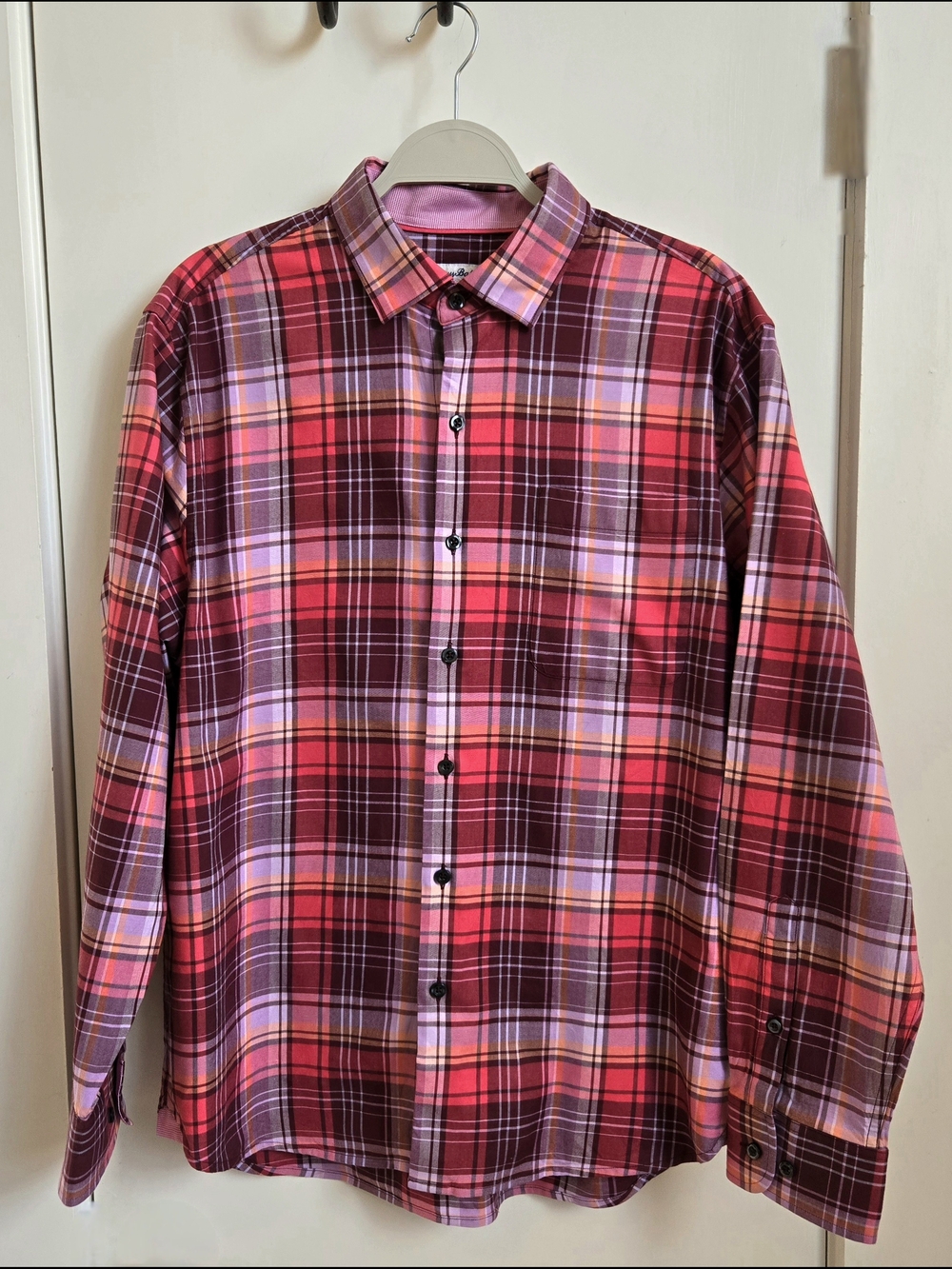 Tommy Bahama Lazlo Lux Soiree Plaid Silk Blend Shirt Red Pink L
